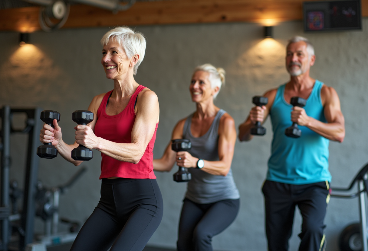 Група активних людей займається фітнесом на свіжому повітрі